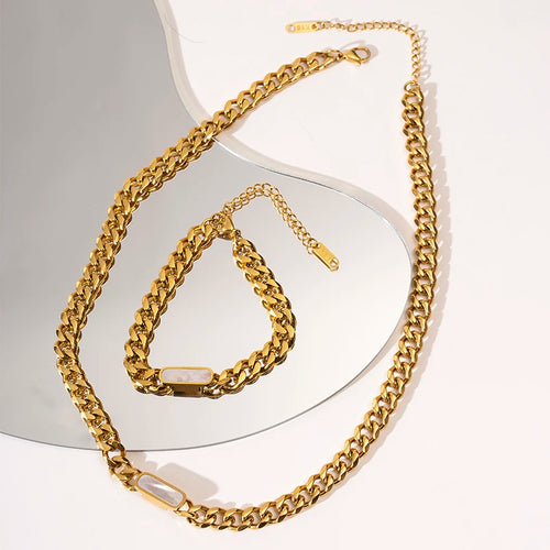 Plated Stainless Steel Turquoise Necklace and Bracelet Set