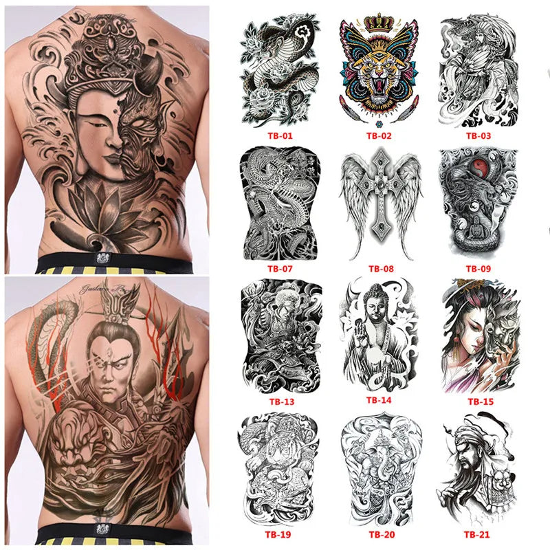 Waterproof Big Large Full Back Chest Fake Tattoo
