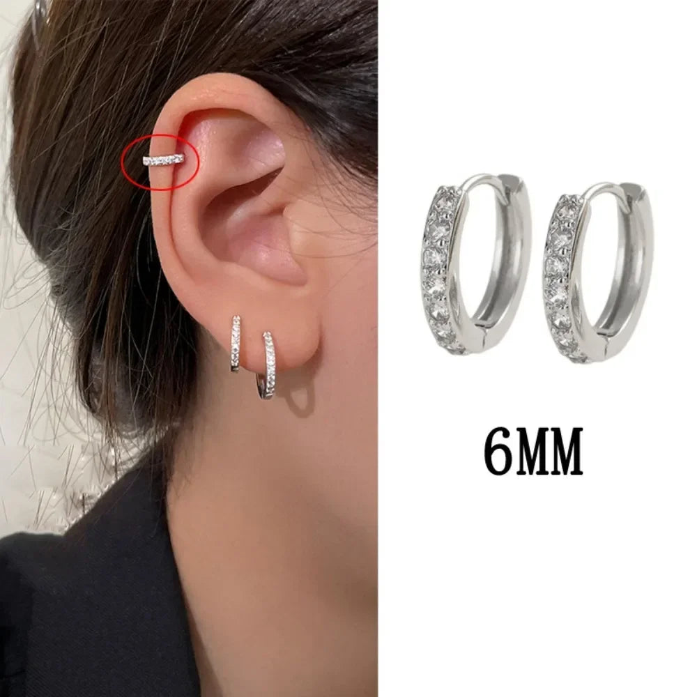 Classic Simple Silver Color Stainless Steel Zircon Hoop Earrings