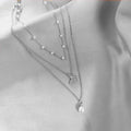 Silver Color Double Layer Star Moon Necklace