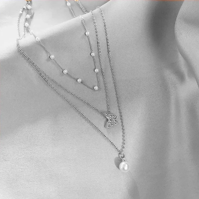 Silver Color Double Layer Star Moon Necklace