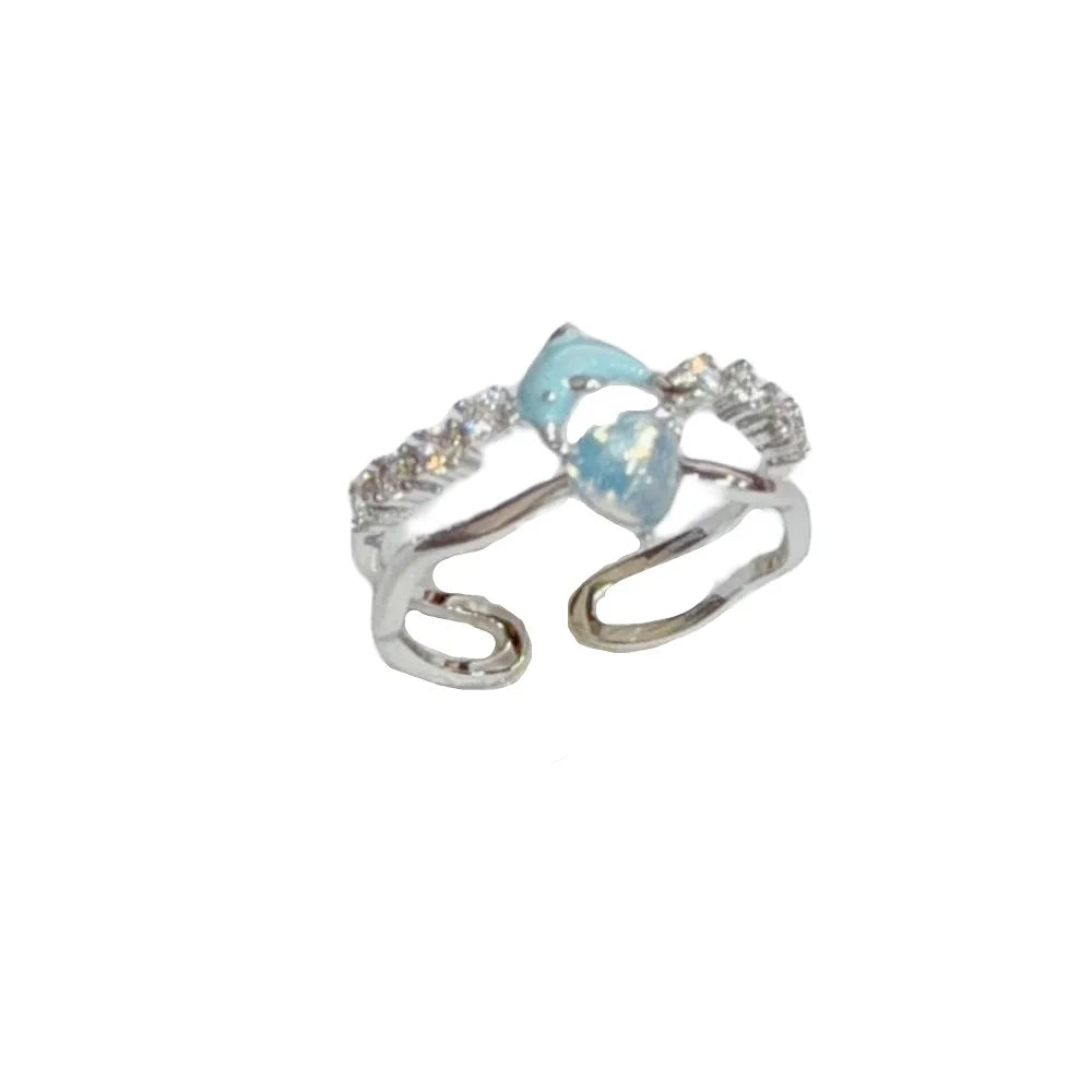 Layered Look Ring Aquatic Charm Sky Blue Hue Clear Heart