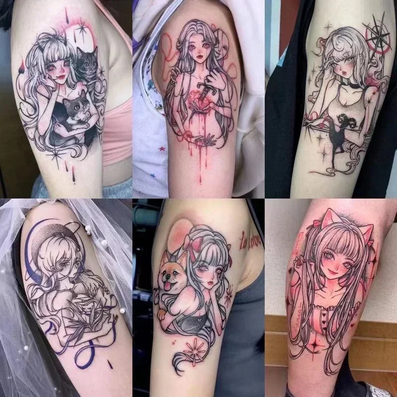 10pcs Colorful Beautiful Girl Tattoo Stickers Waterproof