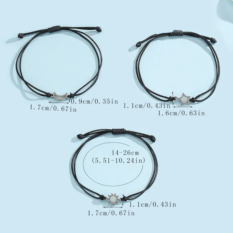 3 Pieces/set Of Stainless Steel Luminous Sun Moon Star Bracelet