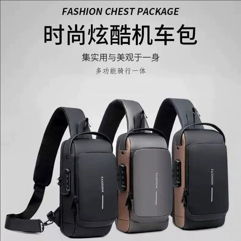 Password Lock Chest Bag, Anti-Theft Waterproof USB Charging Port,