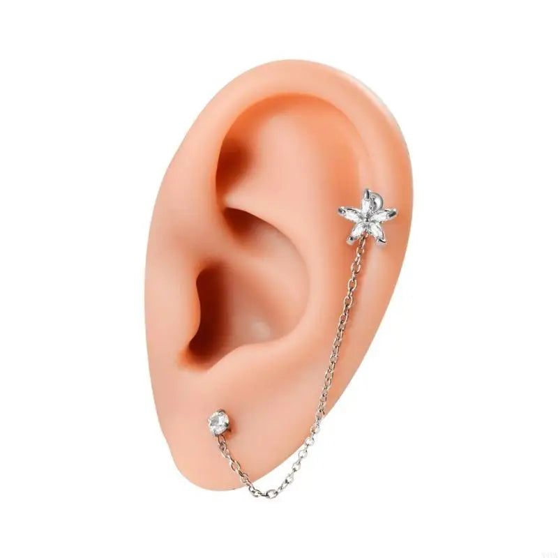 X4YA Stainless Steel Double Piercing Chain Earrings