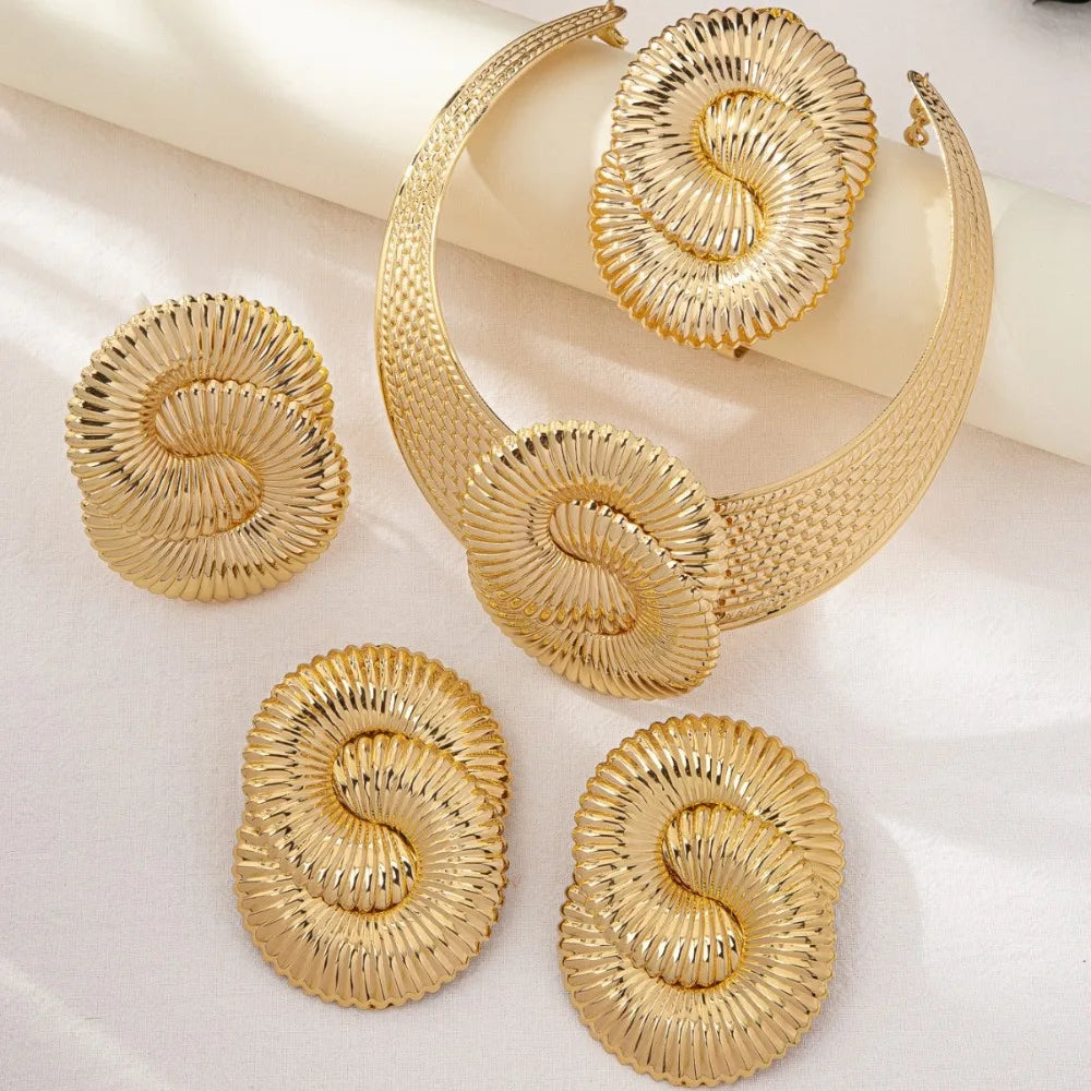 Bohemian Ocean Wind Party Geometric Sea Snail Symbol Necklace Earrings Bracelet Ring Set Jewelry Accessories