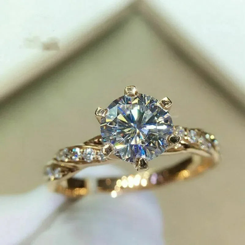 Luxury Shiny Gold Color Stainless Steel Moissanite Twist Couple Rings