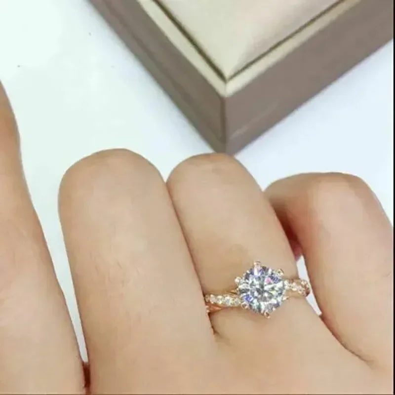 Luxury Shiny Gold Color Stainless Steel Moissanite Twist Couple Rings
