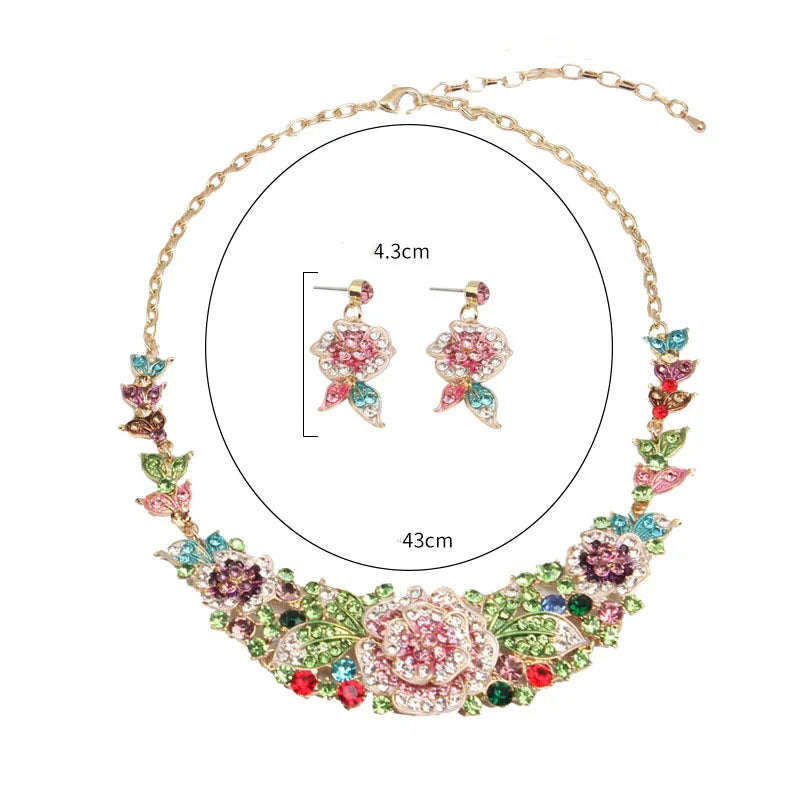 Exaggerated Flower Necklace Earring Set Sparkling Water Stone