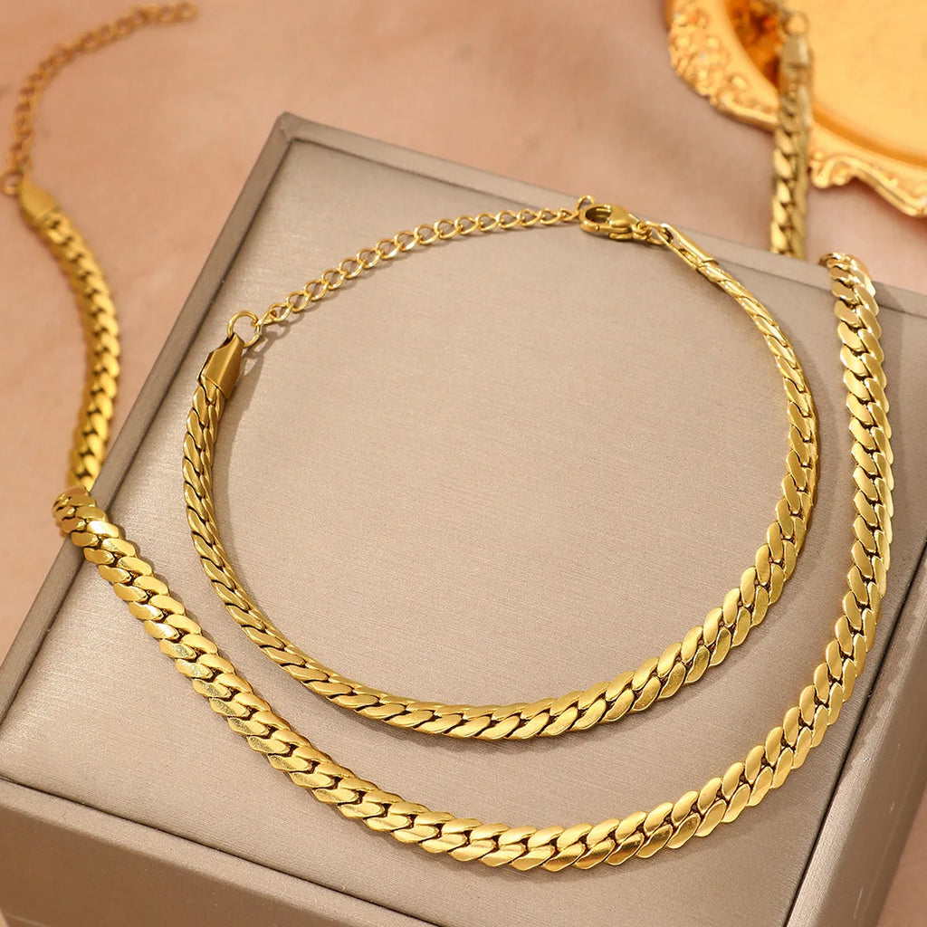 Fashion Trendy Vintage Bracelet Necklace Jewelry Set Stainless Steel