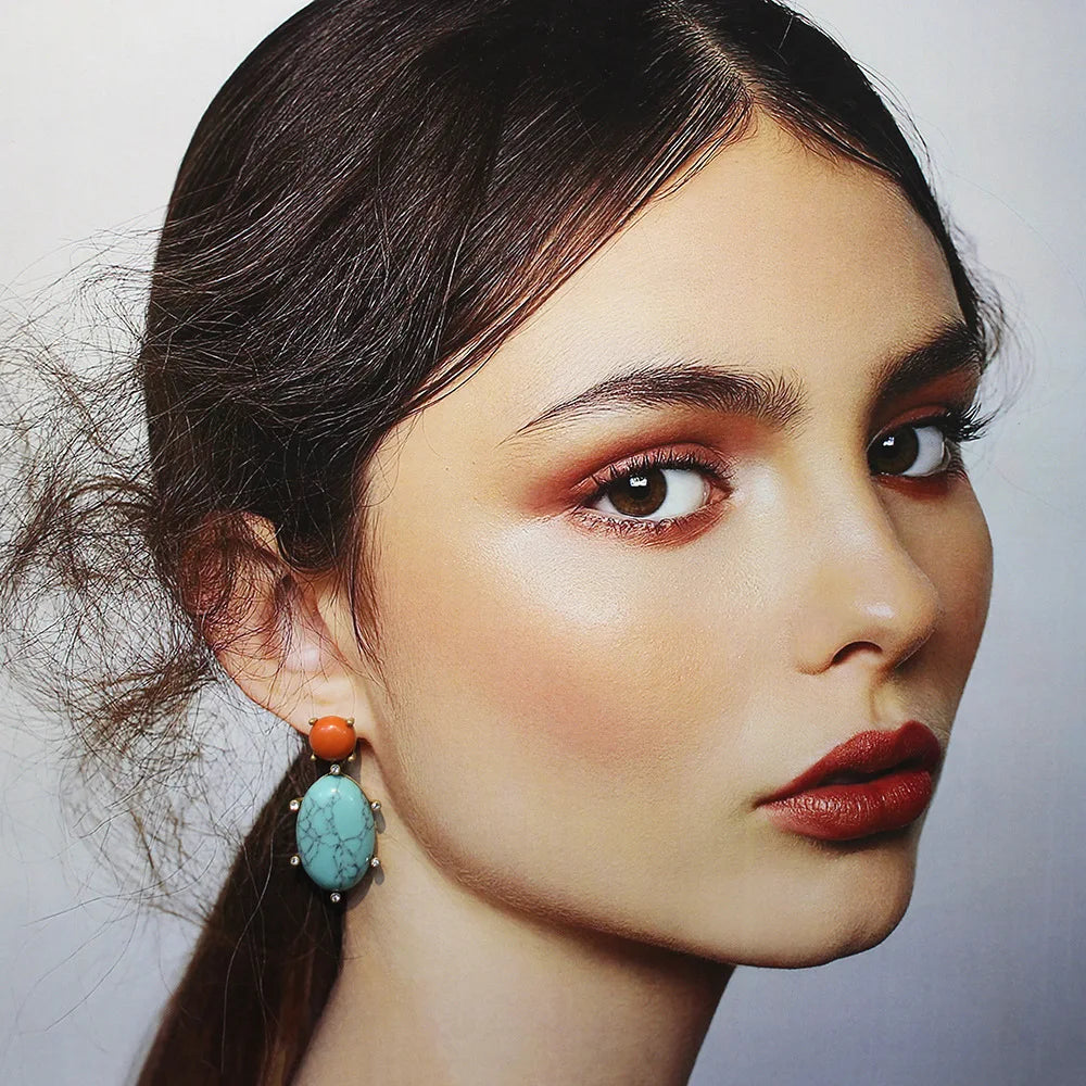 Bohemian Turquoise Water Droplet Clip on Earrings