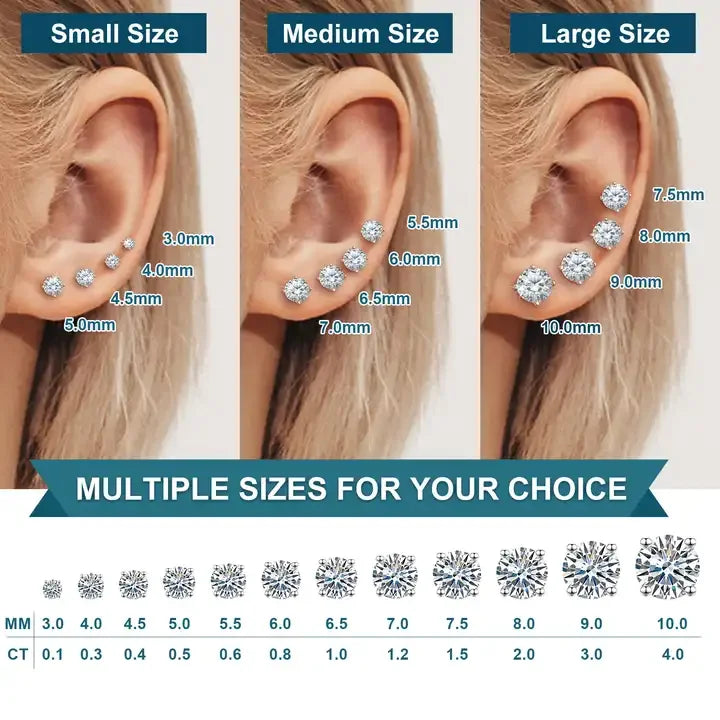 Premium 0.5-2ct Moissanite Diamond Stud Earrings