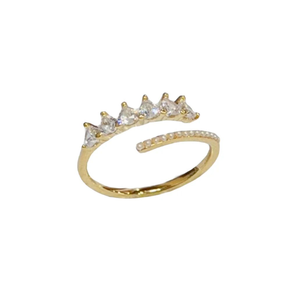 Minimalist Open Adjustable Finger Ring Tiny Pearl Row Heart Shaped
