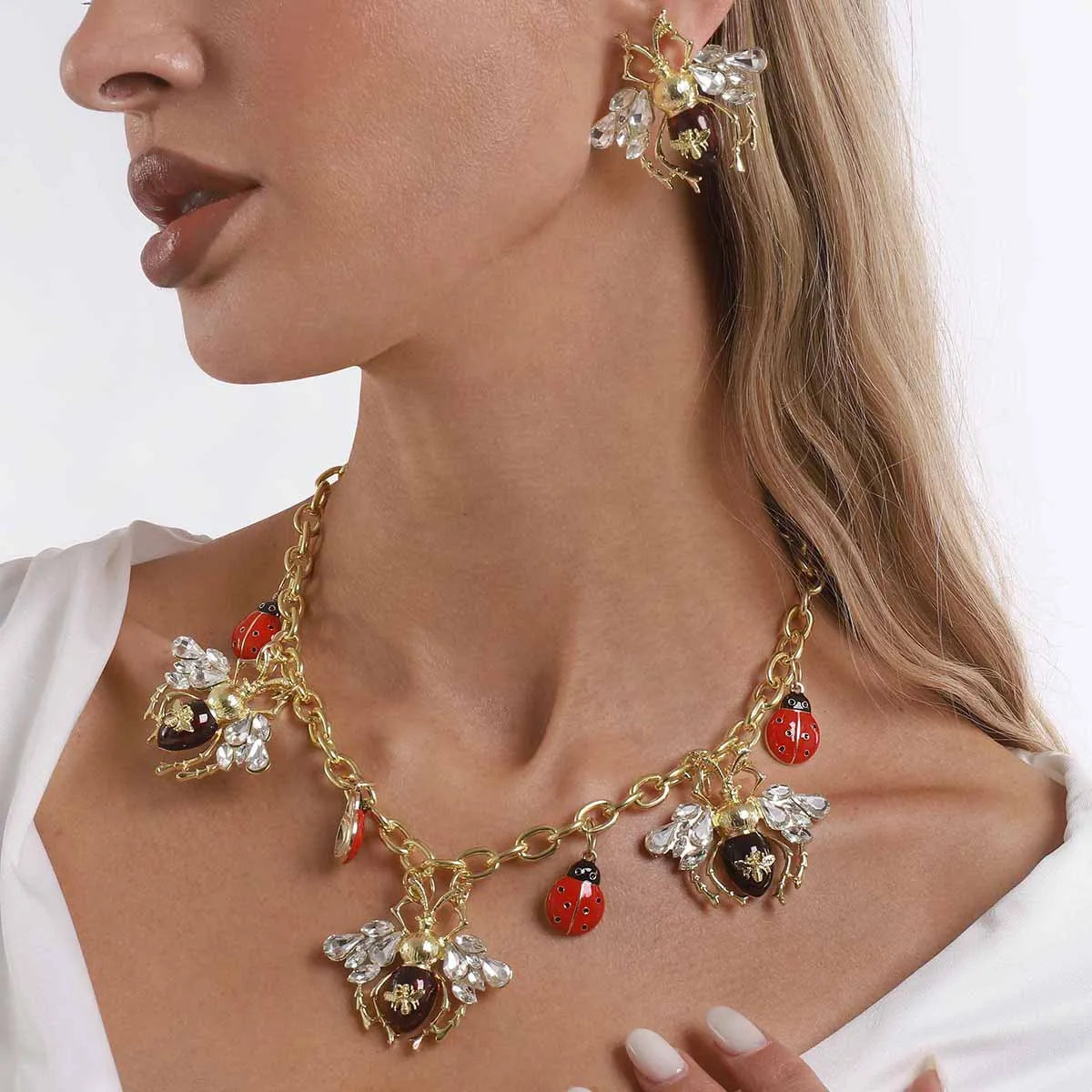 Cute Insect Bee Ladybug Charm Collar Necklace
