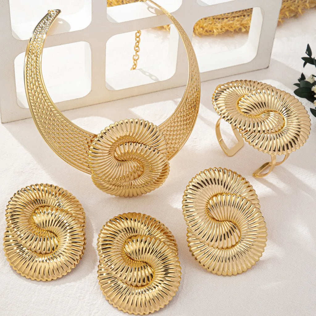 Bohemian Ocean Wind Party Geometric Sea Snail Symbol Necklace Earrings Bracelet Ring Set Jewelry Accessories