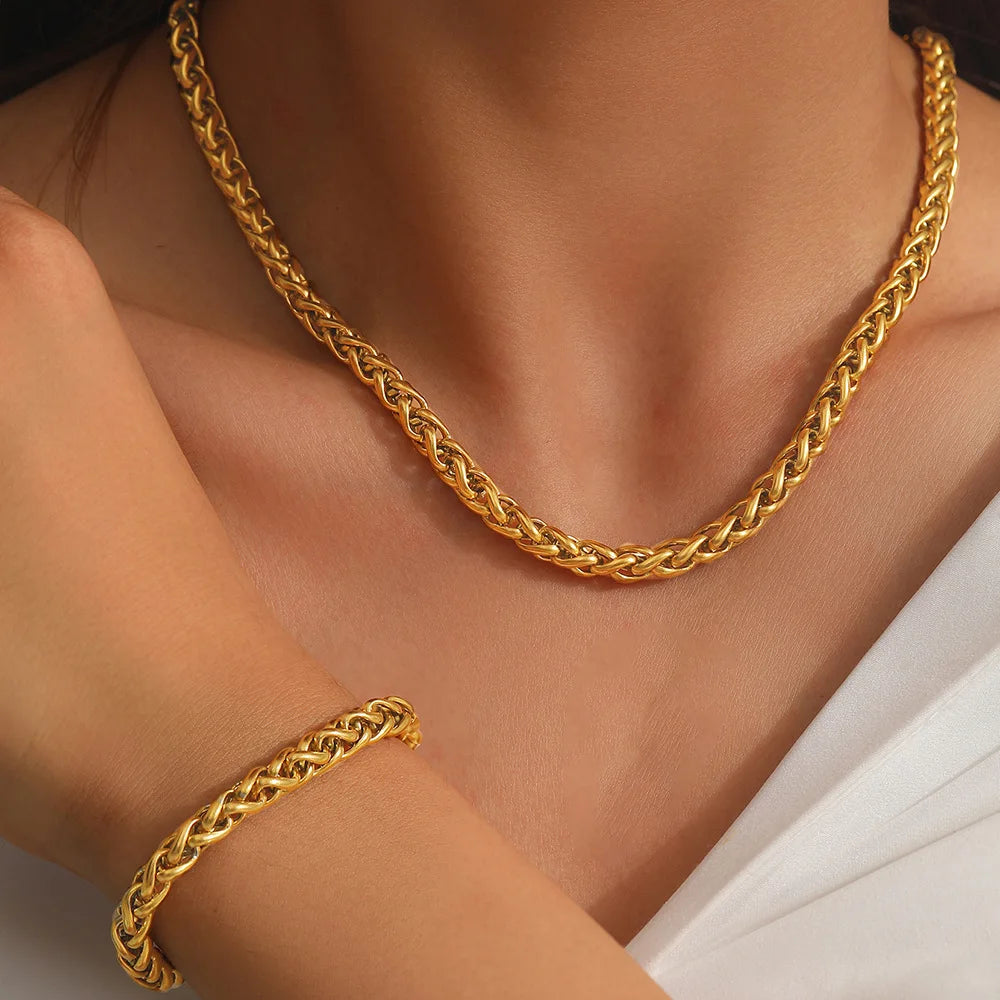 Fashion Trendy Vintage Bracelet Necklace Jewelry Set Stainless Steel