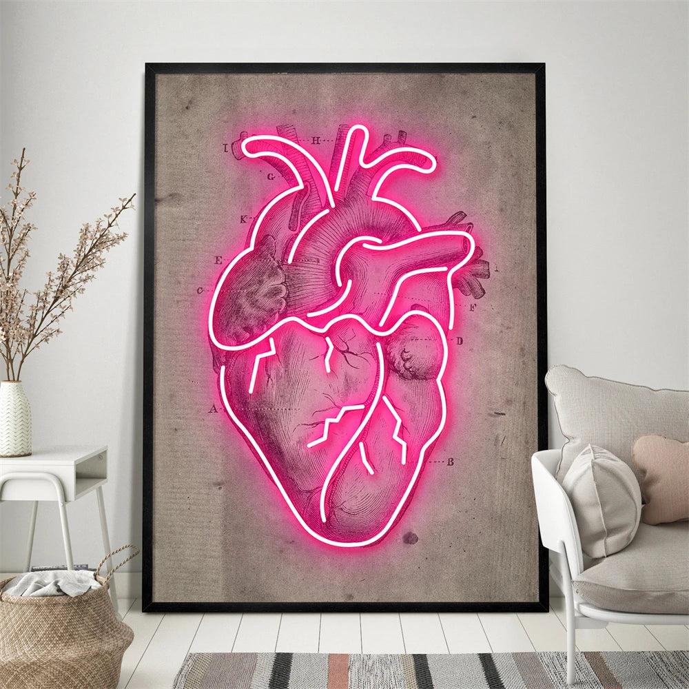 Neon Heart Illustration Art Print Poster Vintage Heart