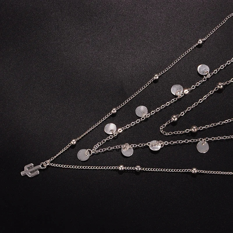 New Fashion Triple Layer Necklace Plant Round Piece