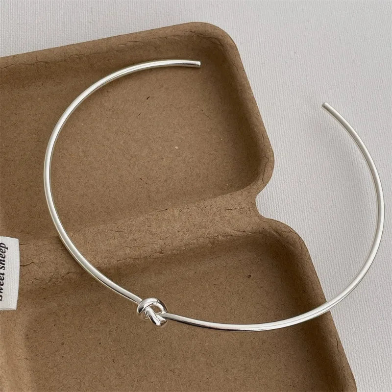 Minimalist Hollow Out Knotted Open Adjustable Torques For Women 18K Gold Silver PVD Plated Stainless Steel Choker