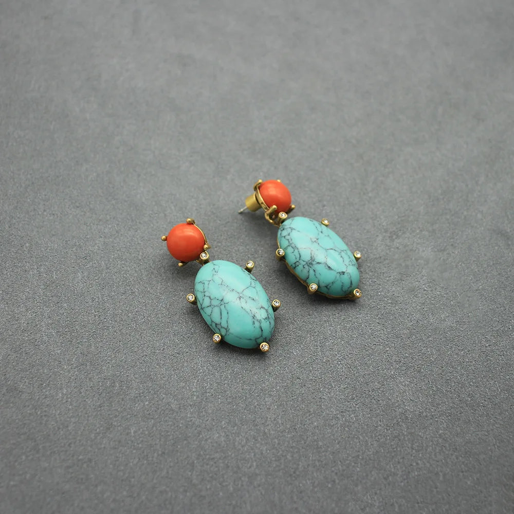 Bohemian Turquoise Water Droplet Clip on Earrings