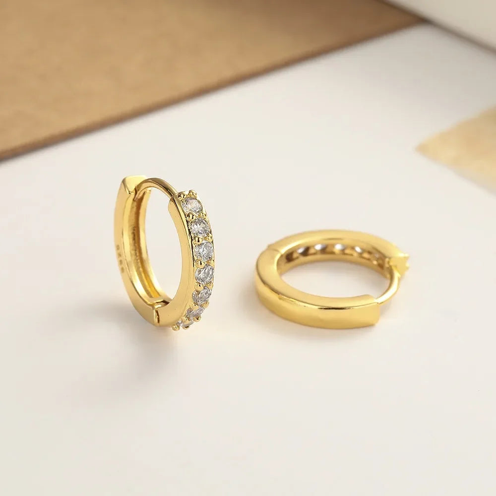 Classic Simple Silver Color Stainless Steel Zircon Hoop Earrings
