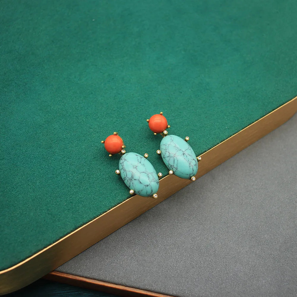 Bohemian Turquoise Water Droplet Clip on Earrings