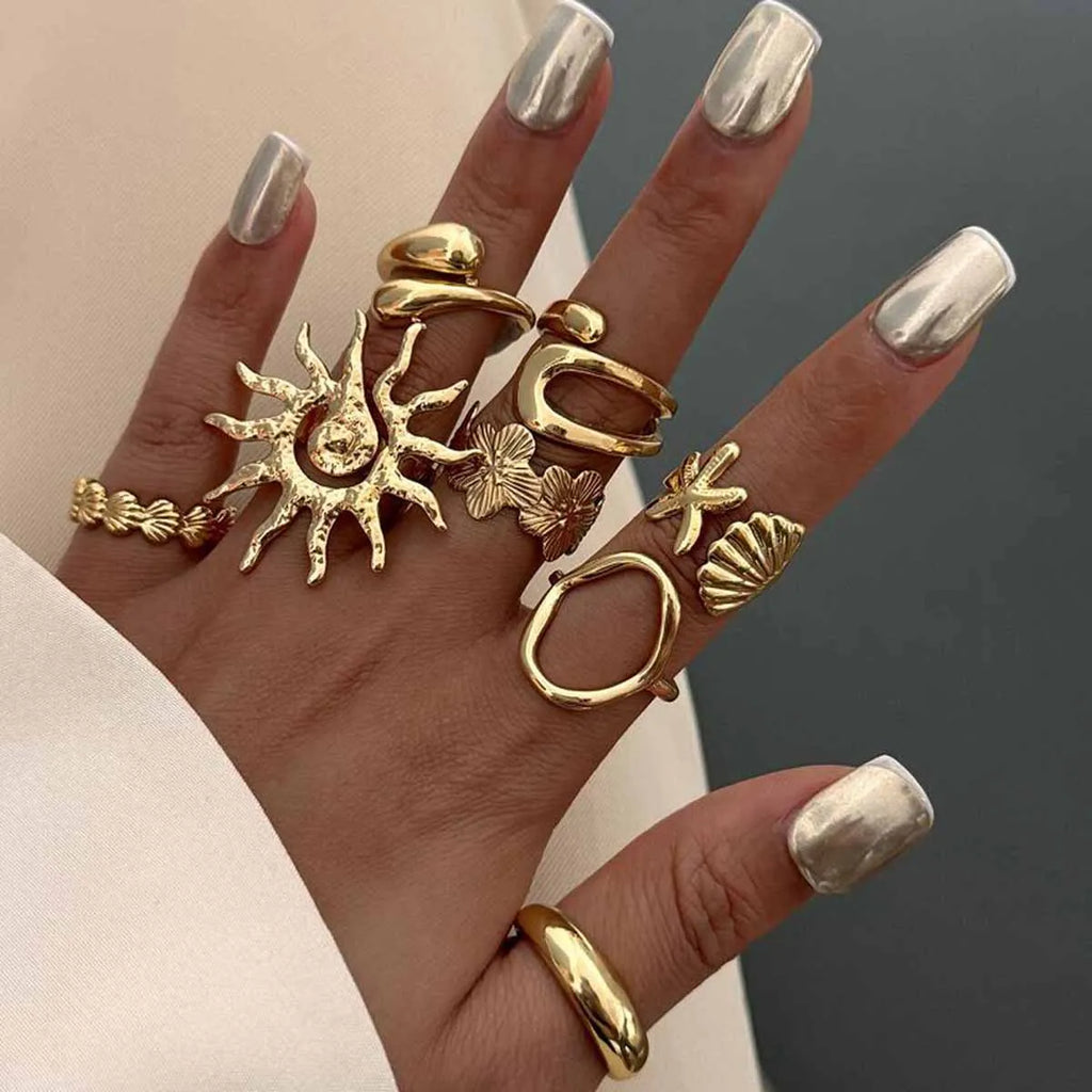 Celestial Gold Stacking Ring Set Geometric Star And Sun