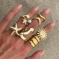 Celestial Gold Stacking Ring Set Geometric Star And Sun