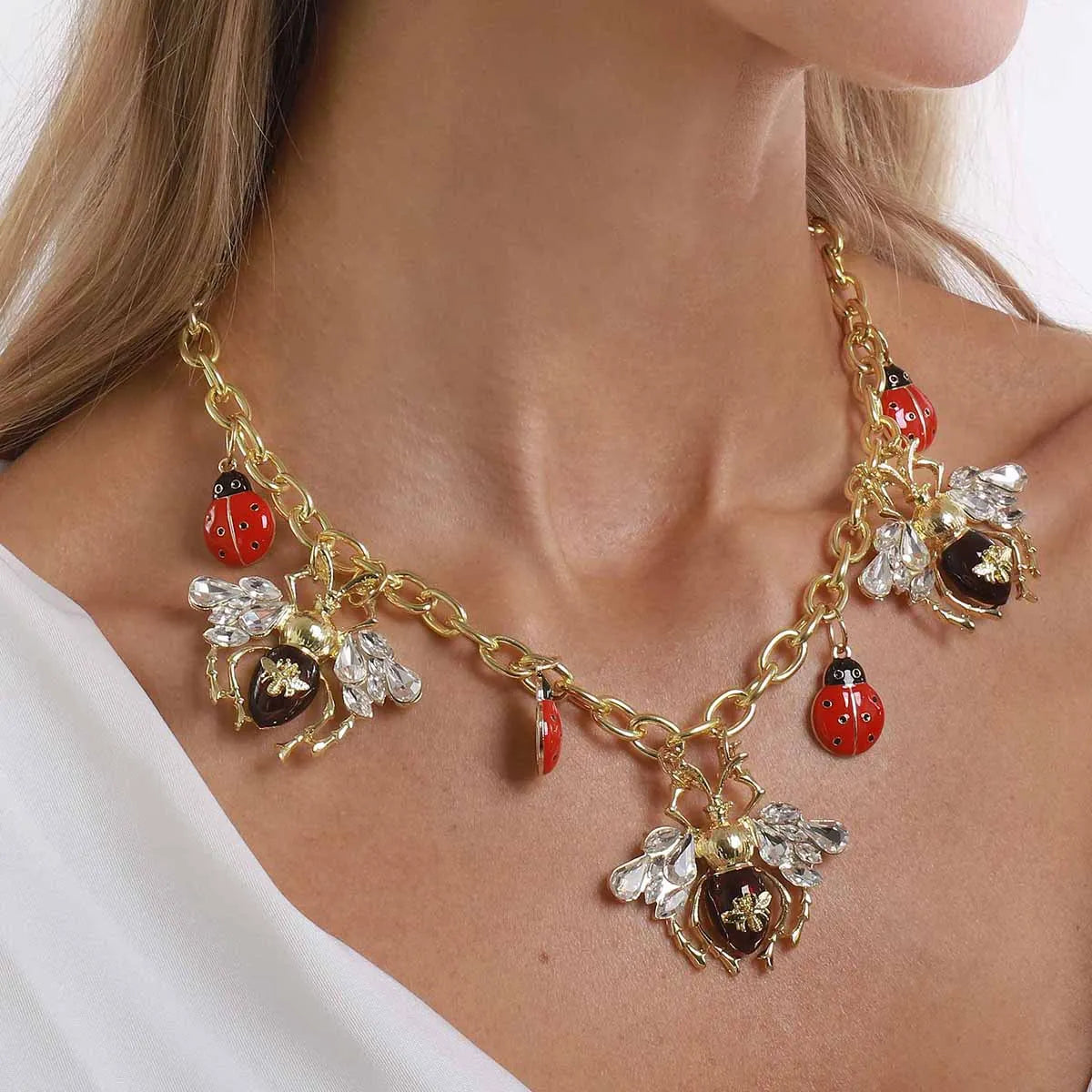 Cute Insect Bee Ladybug Charm Collar Necklace