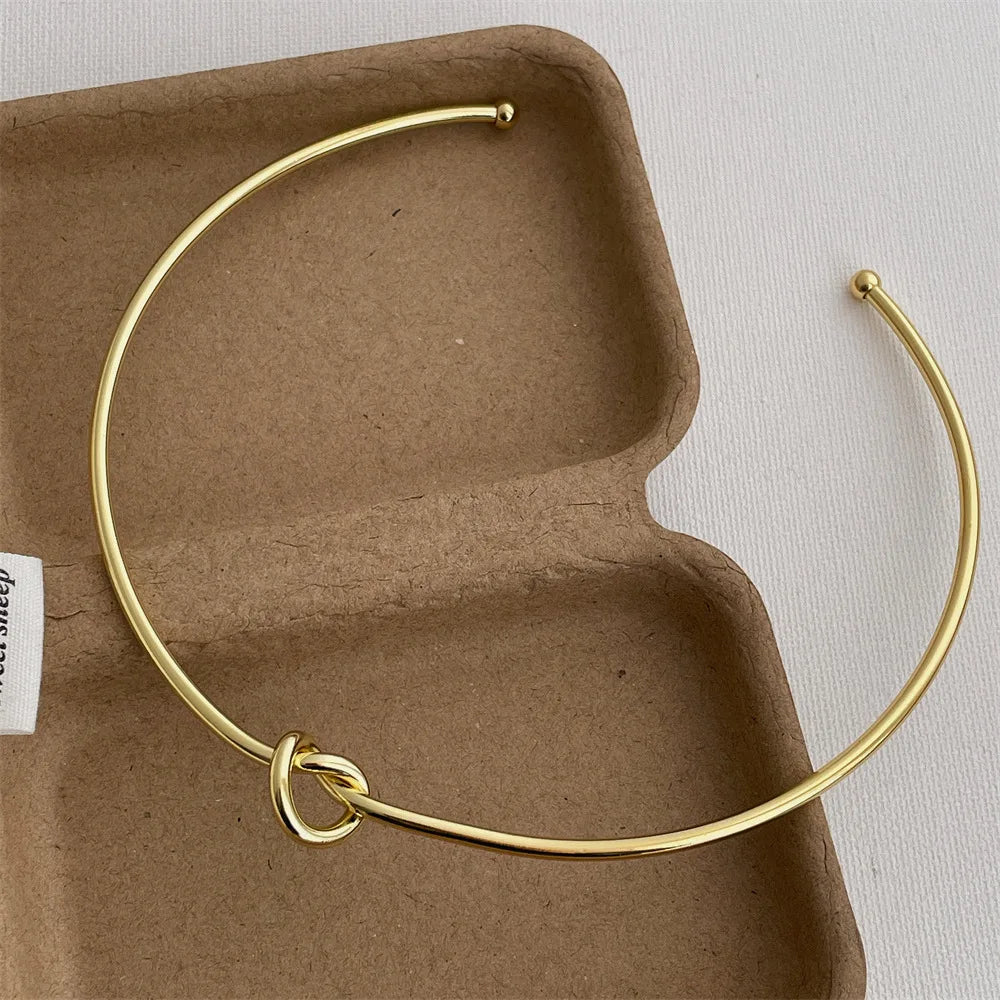 Minimalist Hollow Out Knotted Open Adjustable Torques For Women 18K Gold Silver PVD Plated Stainless Steel Choker