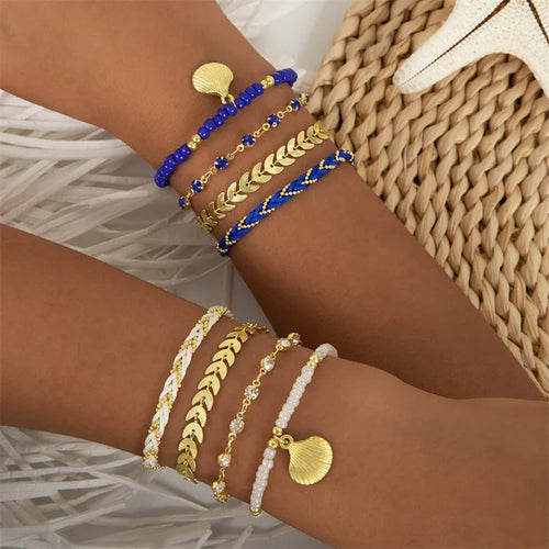4pcs/set Bohemia Shell Bracelets Ethnic Style Colorful Zircon Rice Beads