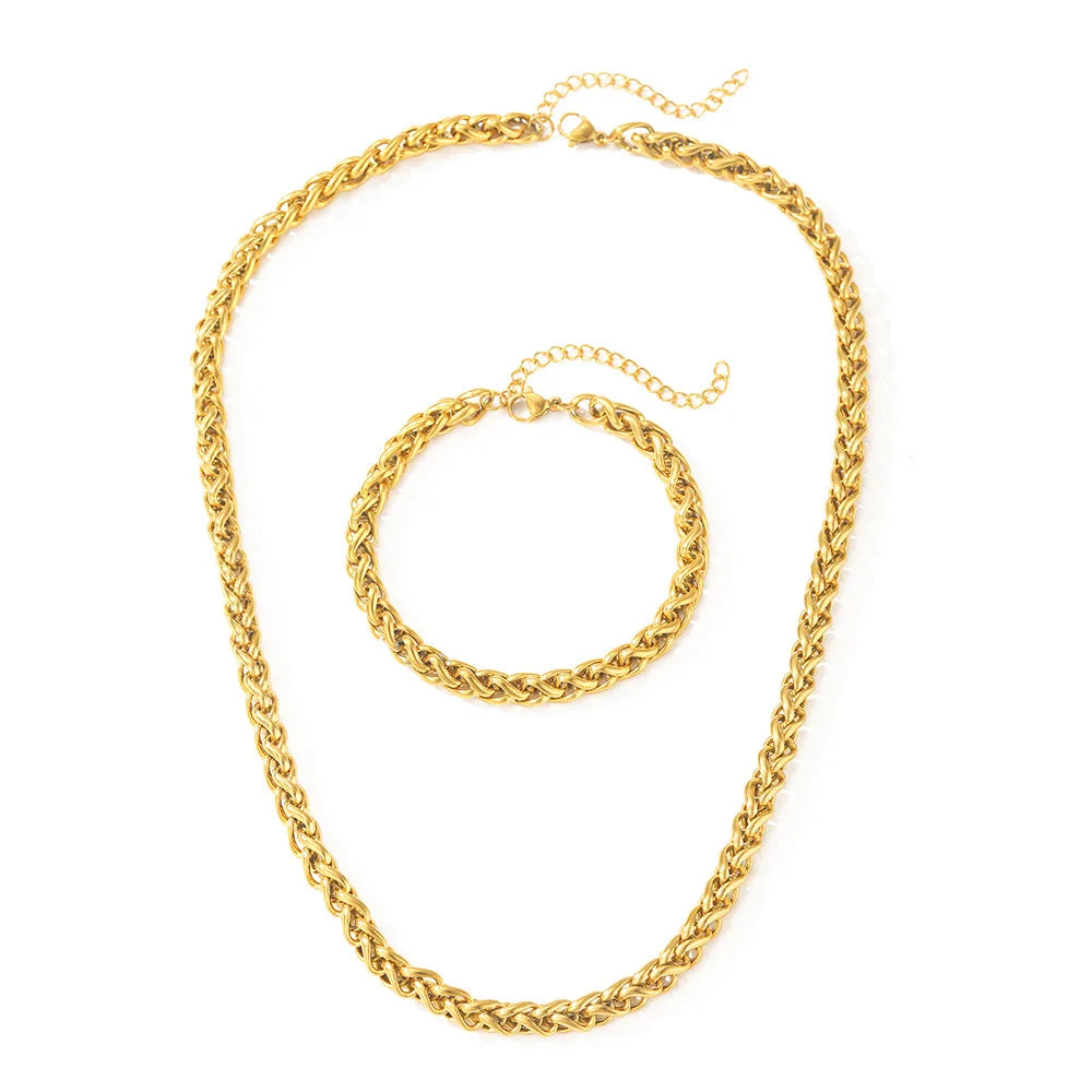 Fashion Trendy Vintage Bracelet Necklace Jewelry Set Stainless Steel