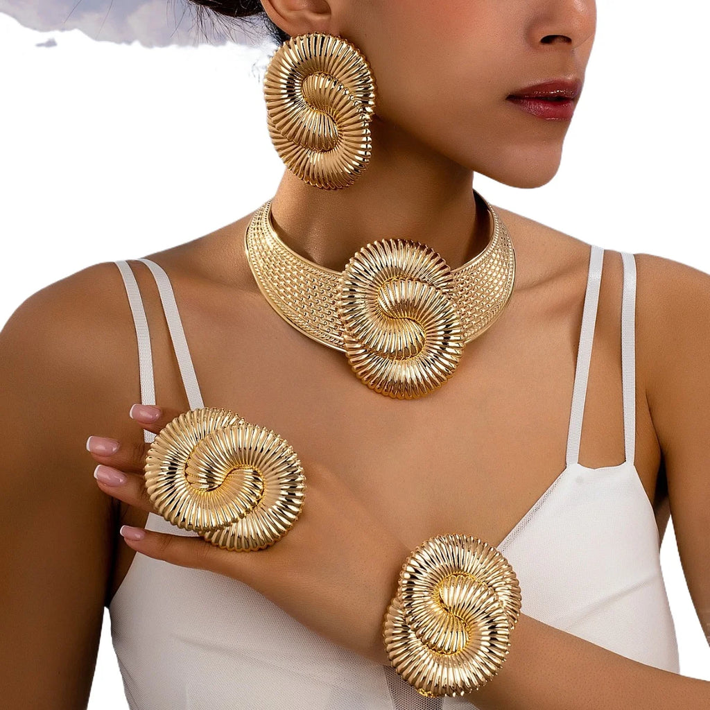 Bohemian Ocean Wind Party Geometric Sea Snail Symbol Necklace Earrings Bracelet Ring Set Jewelry Accessories