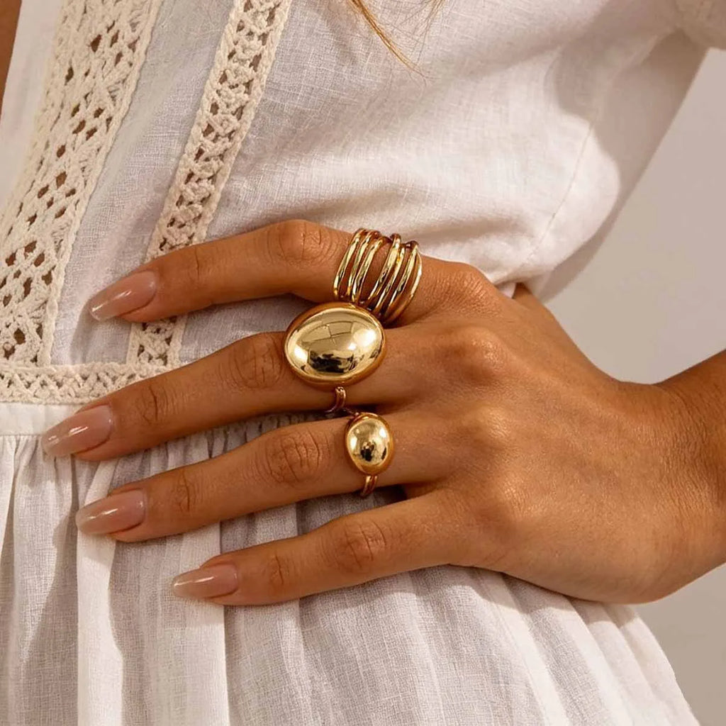 Celestial Gold Stacking Ring Set Geometric Star And Sun