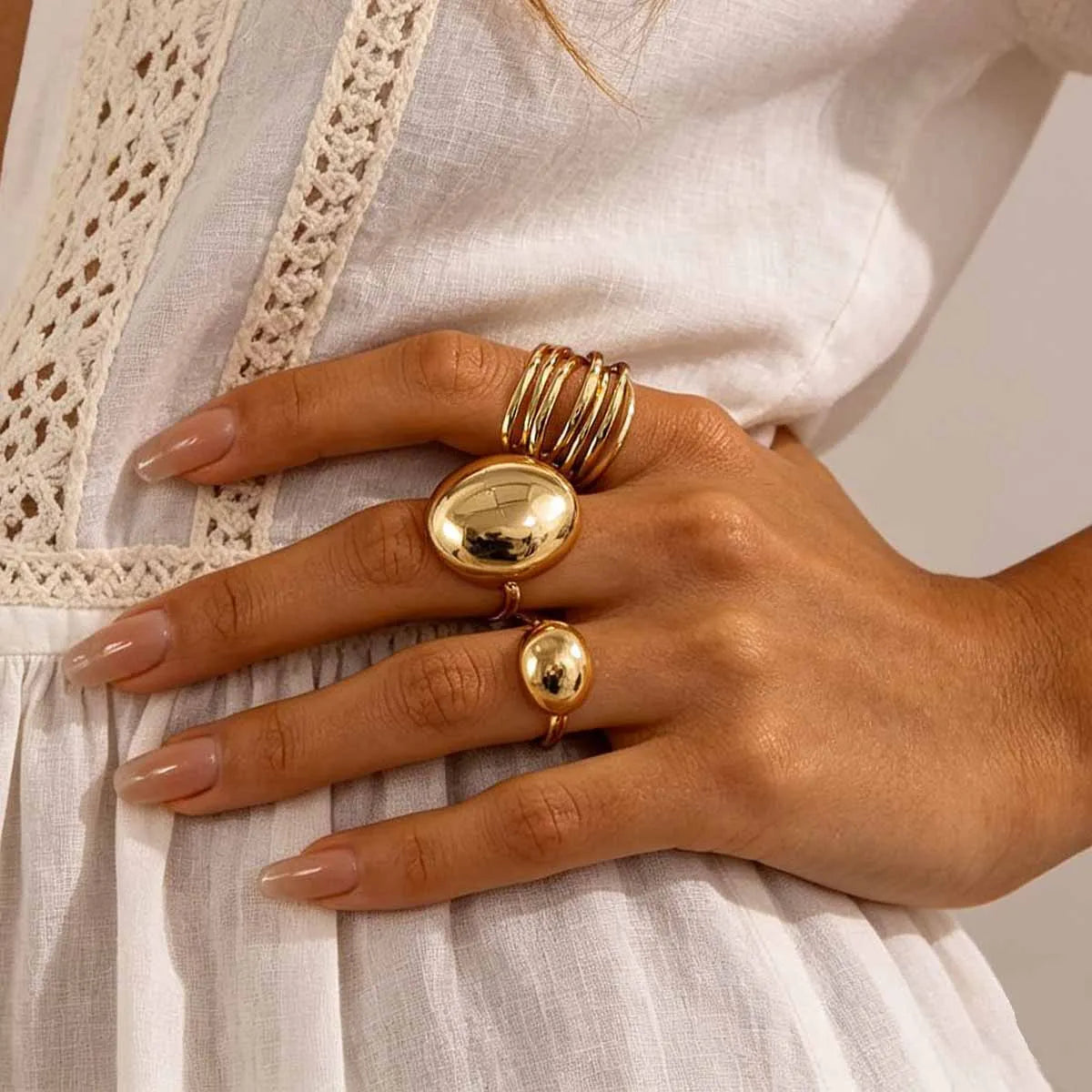 Celestial Gold Stacking Ring Set Geometric Star And Sun