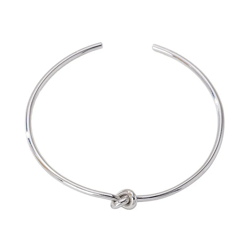 Minimalist Hollow Out Knotted Open Adjustable Torques For Women 18K Gold Silver PVD Plated Stainless Steel Choker