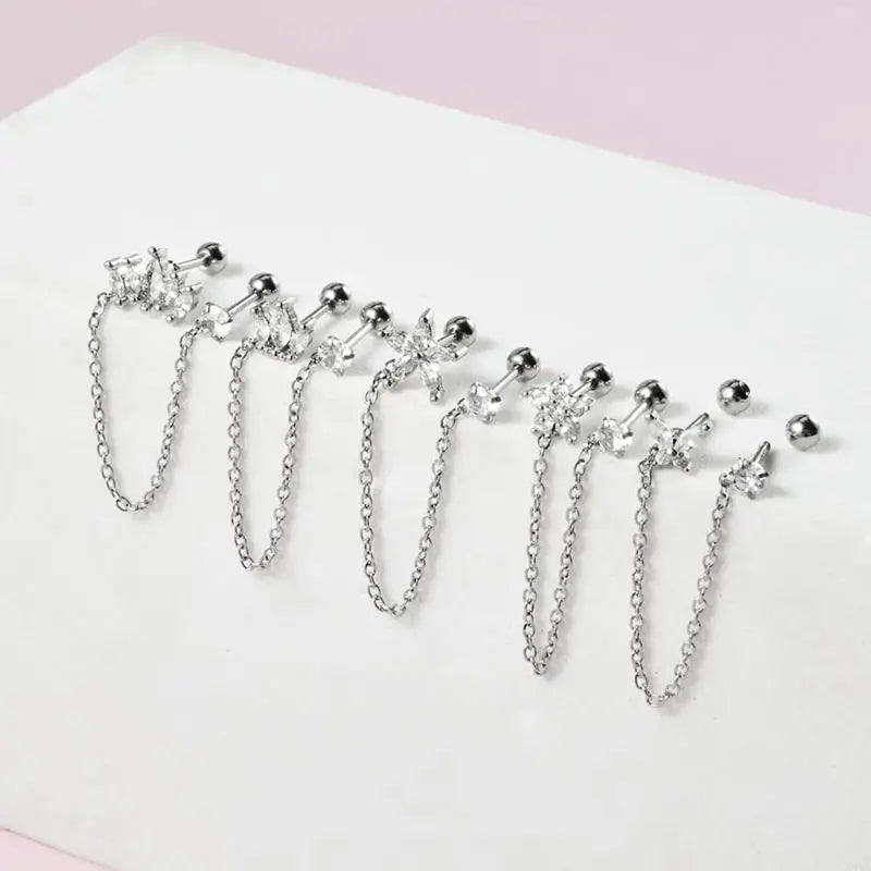 X4YA Stainless Steel Double Piercing Chain Earrings