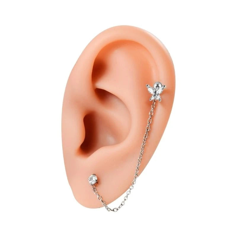 X4YA Stainless Steel Double Piercing Chain Earrings