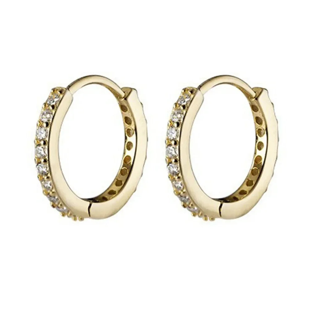 Classic Simple Silver Color Stainless Steel Zircon Hoop Earrings