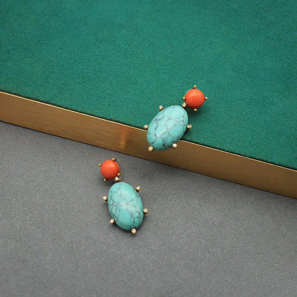 Bohemian Turquoise Water Droplet Clip on Earrings