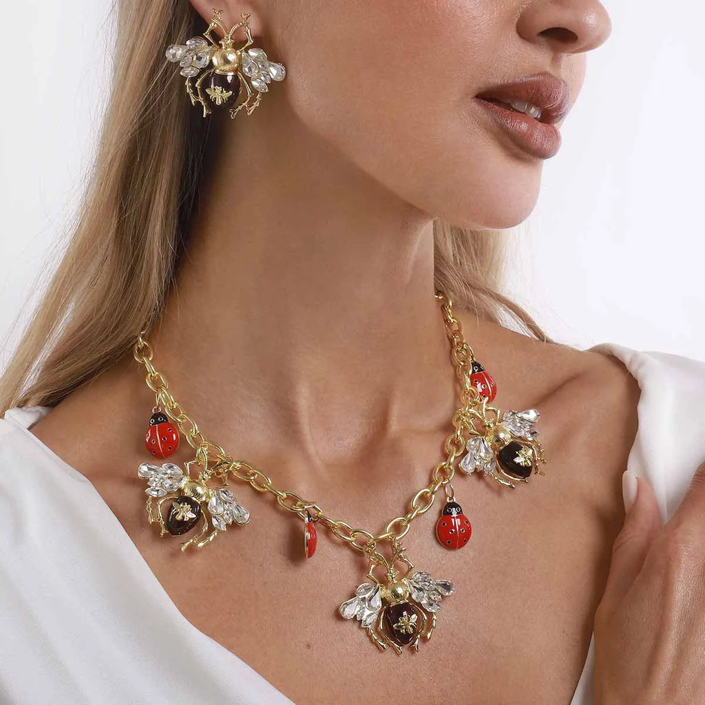 Cute Insect Bee Ladybug Charm Collar Necklace
