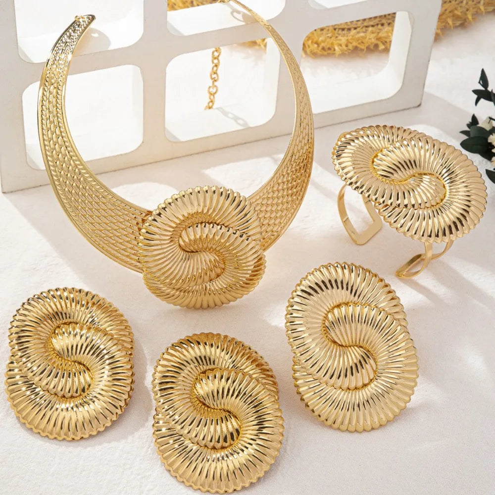 Bohemian Ocean Wind Party Geometric Sea Snail Symbol Necklace Earrings Bracelet Ring Set Jewelry Accessories