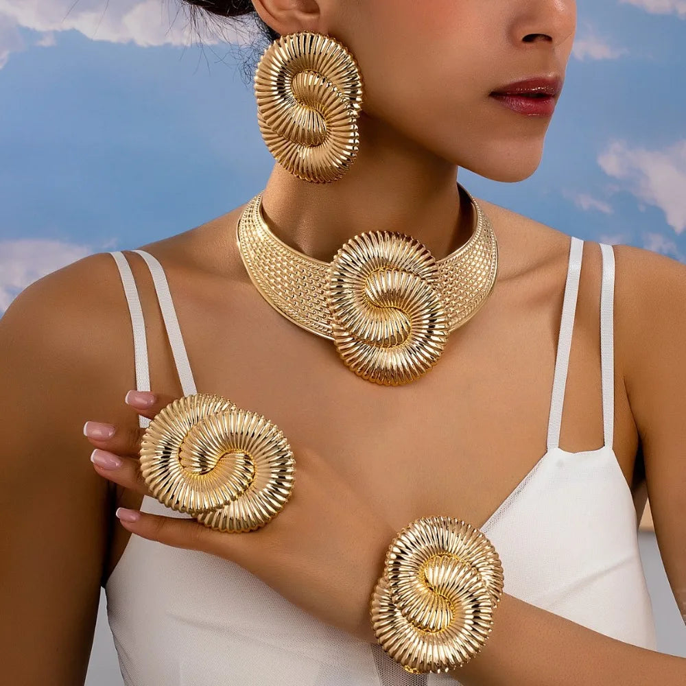 Bohemian Ocean Wind Party Geometric Sea Snail Symbol Necklace Earrings Bracelet Ring Set Jewelry Accessories