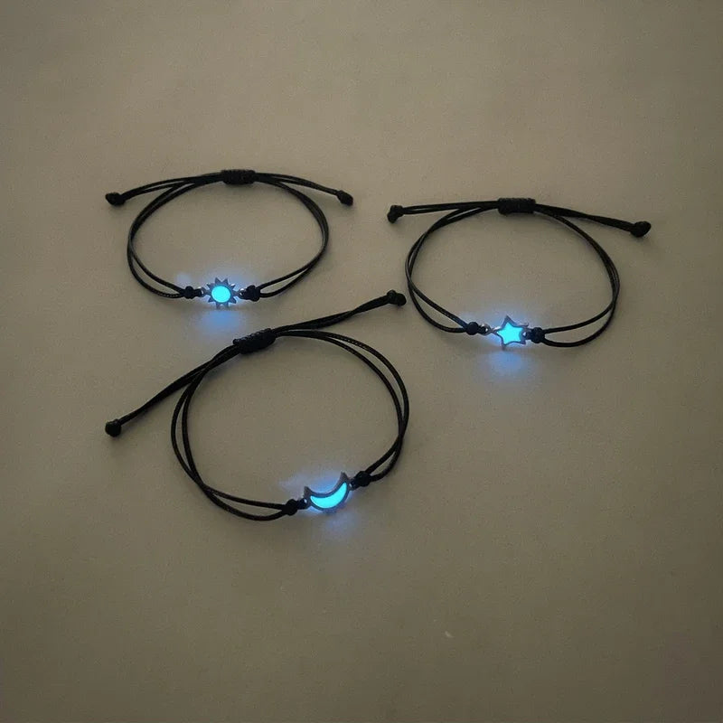 3 Pieces/set Of Stainless Steel Luminous Sun Moon Star Bracelet