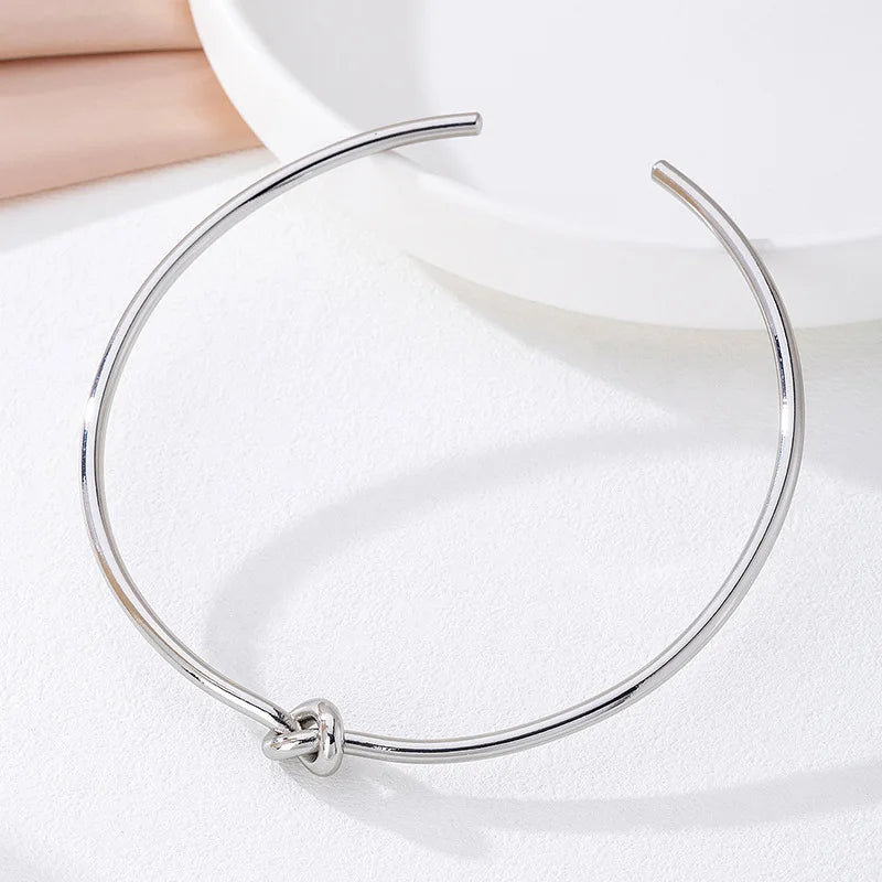 Minimalist Hollow Out Knotted Open Adjustable Torques For Women 18K Gold Silver PVD Plated Stainless Steel Choker