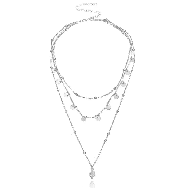 New Fashion Triple Layer Necklace Plant Round Piece
