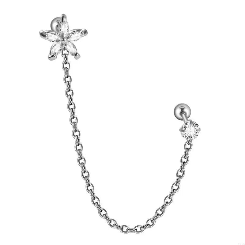X4YA Stainless Steel Double Piercing Chain Earrings