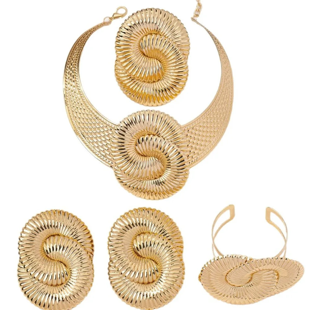 Bohemian Ocean Wind Party Geometric Sea Snail Symbol Necklace Earrings Bracelet Ring Set Jewelry Accessories