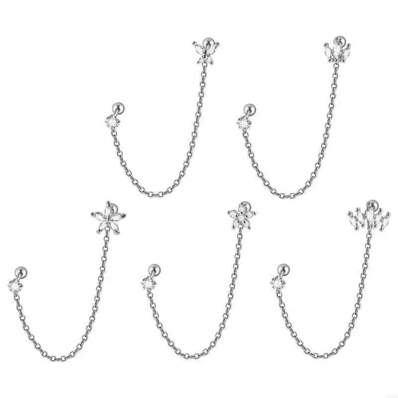 X4YA Stainless Steel Double Piercing Chain Earrings